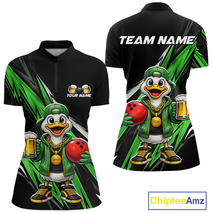 Custom Green Beer Duck Bowling Shirt for Women Duck Funny Beer Bowling Team Jersey HNT276