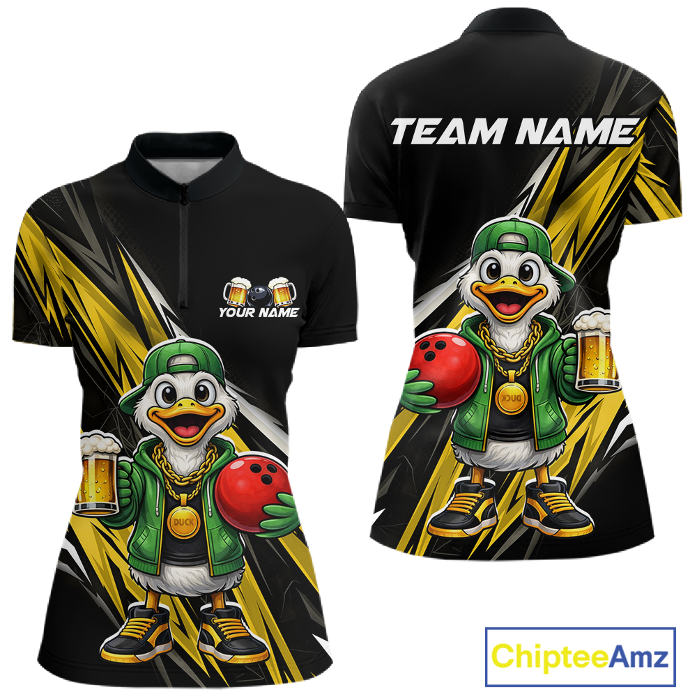 Custom Yellow Beer Duck Bowling Shirt for Women Duck Funny Beer Bowling Team Jersey HNT276