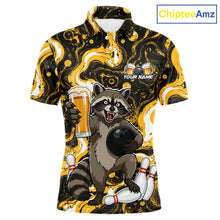 Load image into Gallery viewer, Custom Beer Raccoon Bowling Shirt for Men Bowling Polo &amp; 1/4 Zip Bowling Team Shirts HNT311
