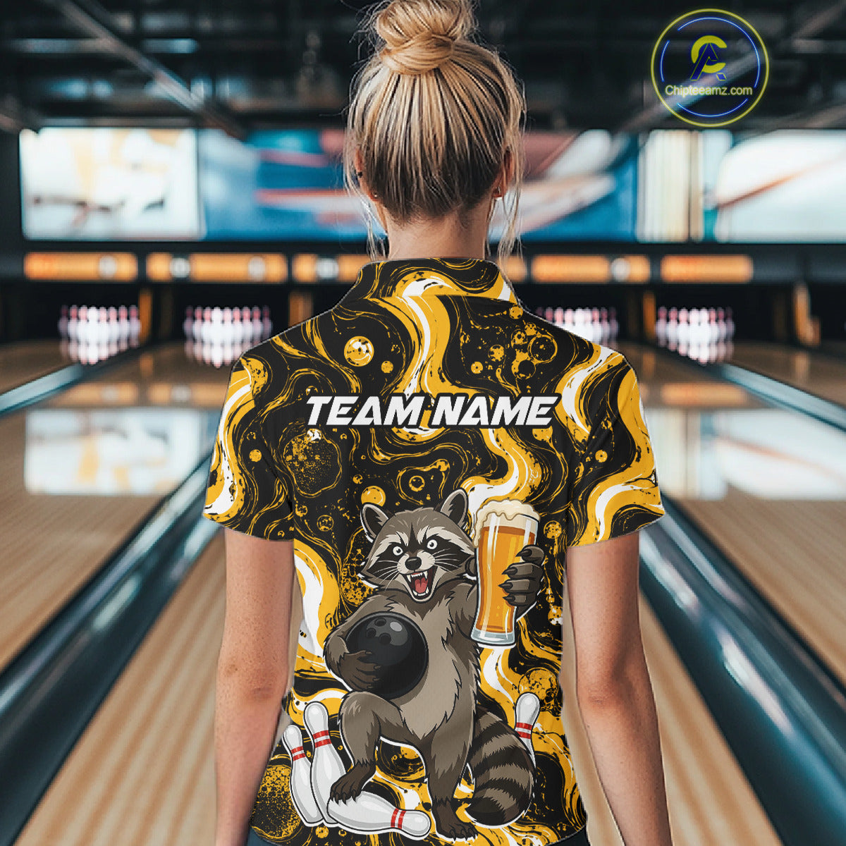 Custom Beer Raccoon Bowling Shirt for Women Bowling Polo & 1/4 Zip Bowling Team Shirts HNT311