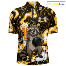 Load image into Gallery viewer, Custom Beer Raccoon Bowling Shirt for Men Bowling Polo &amp; 1/4 Zip Bowling Team Shirts HNT311