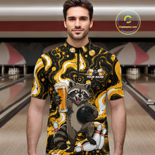 Load image into Gallery viewer, Custom Beer Raccoon Bowling Shirt for Men Bowling Polo &amp; 1/4 Zip Bowling Team Shirts HNT311