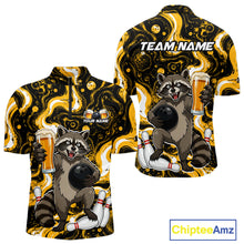 Load image into Gallery viewer, Custom Beer Raccoon Bowling Shirt for Men Bowling Polo &amp; 1/4 Zip Bowling Team Shirts HNT311