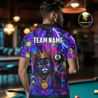 Custom Funny Crown Cat 8 Ball Billiard Shirts for Men Billiard Team Jerseys Billiard League NNT249