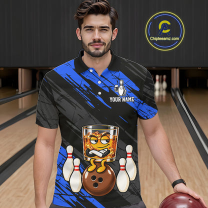 Custom Blue Funny Whiskey Bowling Jersey for Men Bowling Team Shirts Bowling Polo & 1/4 Zip HNT652