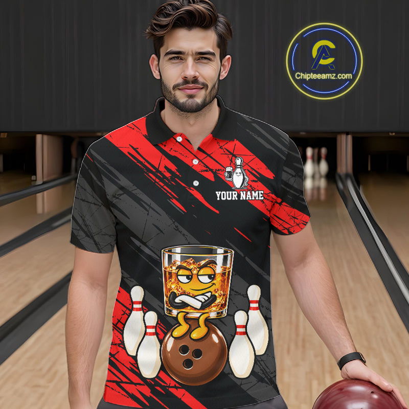 Custom Red Funny Whiskey Bowling Jersey for Men Bowling Team Shirts Bowling Polo & 1/4 Zip HNT652