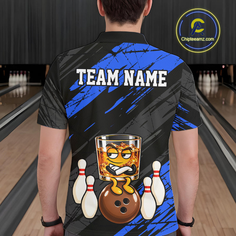 Custom Blue Funny Whiskey Bowling Jersey for Men Bowling Team Shirts Bowling Polo & 1/4 Zip HNT652
