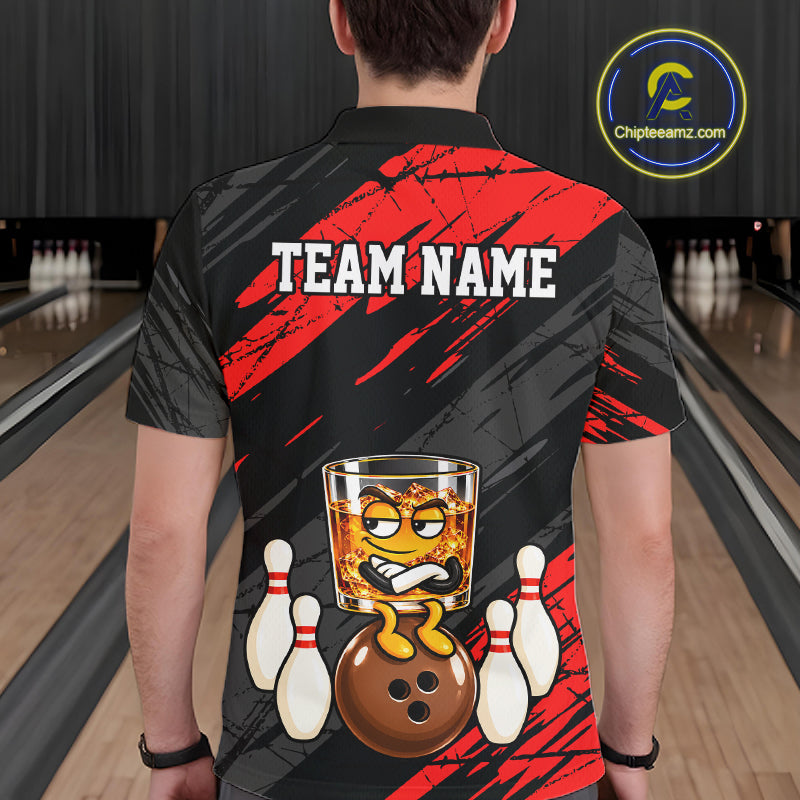 Custom Red Funny Whiskey Bowling Jersey for Men Bowling Team Shirts Bowling Polo & 1/4 Zip HNT652
