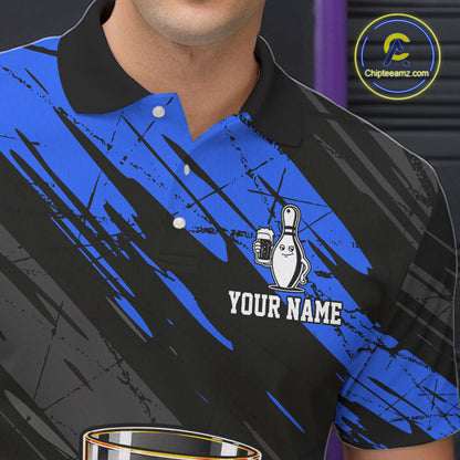 Custom Blue Funny Whiskey Bowling Jersey for Men Bowling Team Shirts Bowling Polo & 1/4 Zip HNT652