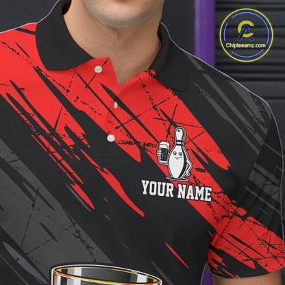 Custom Red Funny Whiskey Bowling Jersey for Men Bowling Team Shirts Bowling Polo & 1/4 Zip HNT652