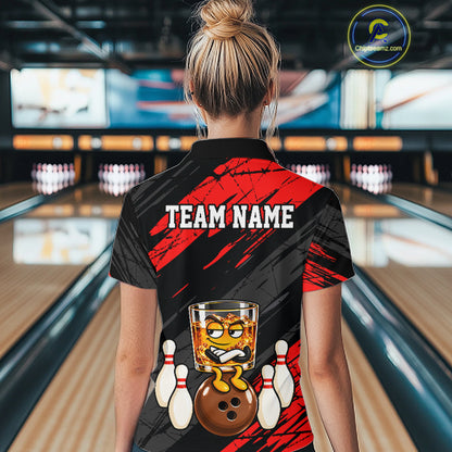 Custom Red Funny Whiskey Bowling Jersey for Women Bowling Team Shirts Bowling Polo & 1/4 Zip HNT652