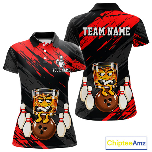 Custom Red Funny Whiskey Bowling Jersey for Women Bowling Team Shirts Bowling Polo & 1/4 Zip HNT652