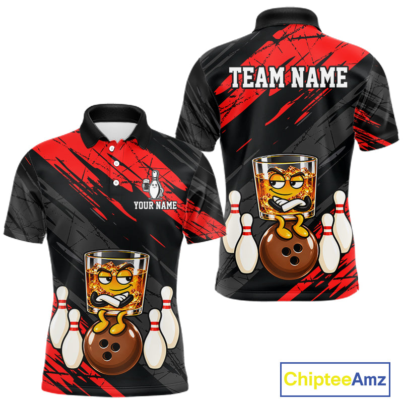 Custom Red Funny Whiskey Bowling Jersey for Men Bowling Team Shirts Bowling Polo & 1/4 Zip HNT652