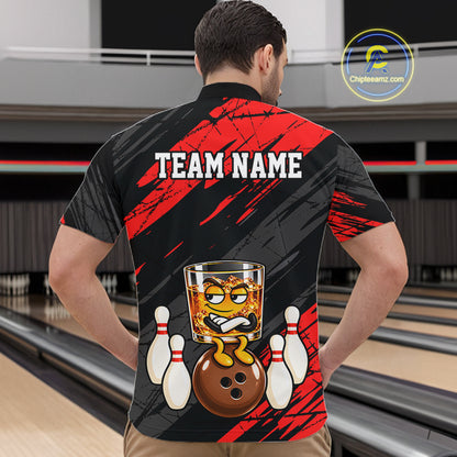 Custom Red Funny Whiskey Bowling Jersey for Men Bowling Team Shirts Bowling Polo & 1/4 Zip HNT652