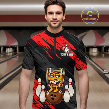 Custom Red Funny Whiskey Bowling Jersey for Men Bowling Team Shirts Bowling Polo & 1/4 Zip HNT652