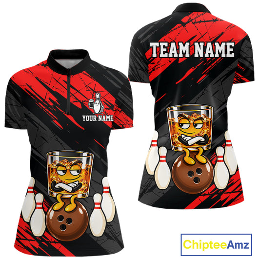 Custom Red Funny Whiskey Bowling Jersey for Women Bowling Team Shirts Bowling Polo & 1/4 Zip HNT652