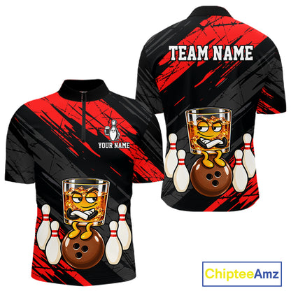 Custom Red Funny Whiskey Bowling Jersey for Men Bowling Team Shirts Bowling Polo & 1/4 Zip HNT652
