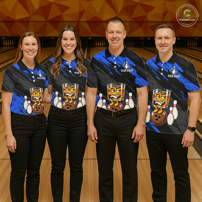 Custom Blue Funny Whiskey Bowling Jersey for Men Bowling Team Shirts Bowling Polo & 1/4 Zip HNT652