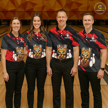 Custom Red Funny Whiskey Bowling Jersey for Women Bowling Team Shirts Bowling Polo & 1/4 Zip HNT652