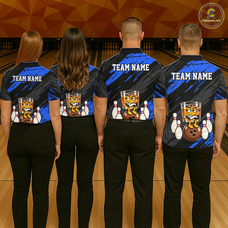 Custom Blue Funny Whiskey Bowling Jersey for Women Bowling Team Shirts Bowling Polo & 1/4 Zip HNT652