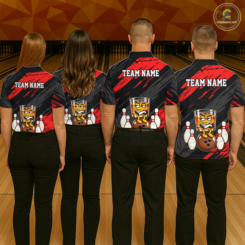 Custom Red Funny Whiskey Bowling Jersey for Women Bowling Team Shirts Bowling Polo & 1/4 Zip HNT652