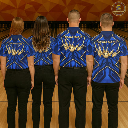 Custom Blue Gold Bowling Jersey for Men Bowling Team Shirts Bowling League Polo & 1/4 Zip HNT653