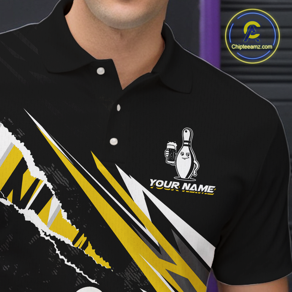 Custom Yellow Funny Beer Bowling Jersey for Men Bowling Team Shirts Polo & 1/4 Zip HNT170