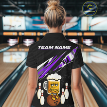 Load image into Gallery viewer, Custom Purple Funny Beer Bowling Jersey for Women Bowling Team Shirts Polo &amp; 1/4 Zip HNT170