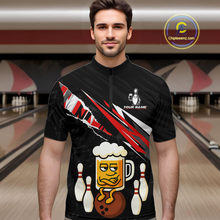Load image into Gallery viewer, Custom Red Funny Beer Bowling Jersey for Men Bowling Team Shirts Polo &amp; 1/4 Zip HNT170