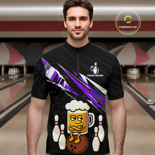 Load image into Gallery viewer, Custom Purple Funny Beer Bowling Jersey for Men Bowling Team Shirts Polo &amp; 1/4 Zip HNT170