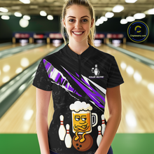 Load image into Gallery viewer, Custom Purple Funny Beer Bowling Jersey for Women Bowling Team Shirts Polo &amp; 1/4 Zip HNT170