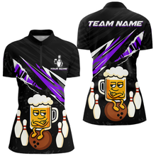 Load image into Gallery viewer, Custom Purple Funny Beer Bowling Jersey for Women Bowling Team Shirts Polo &amp; 1/4 Zip HNT170