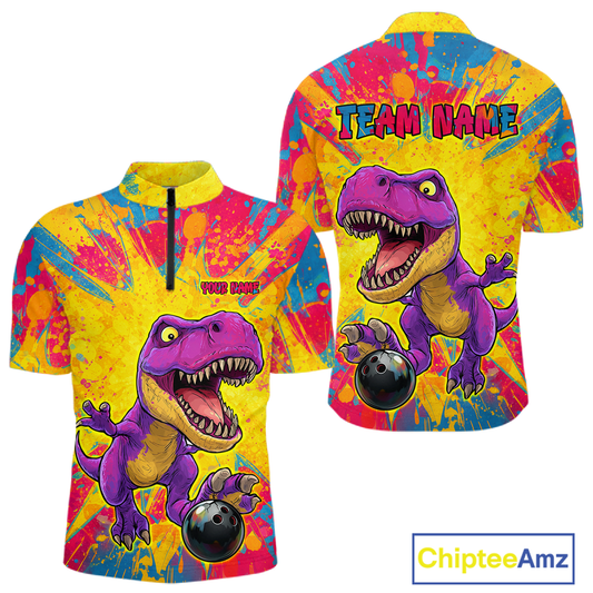 Custom Graffiti Dinosaur Bowling Jersey for Men Unisex Bowling Shirts for Team Polo & 1/4 Zip HNT240