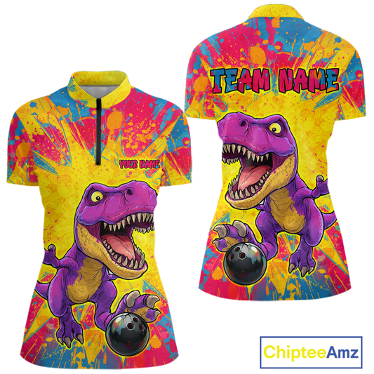 Custom Graffiti Dinosaur Bowling Jersey for Women Unisex Bowling Shirts for Team Polo & 1/4 Zip HNT240