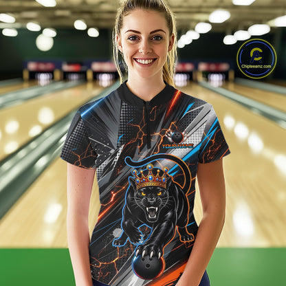Lightning Panther Crown Custom Bowling Jersey for Women Bowling Team Shirts Polo & 1/4 Zip HNT544