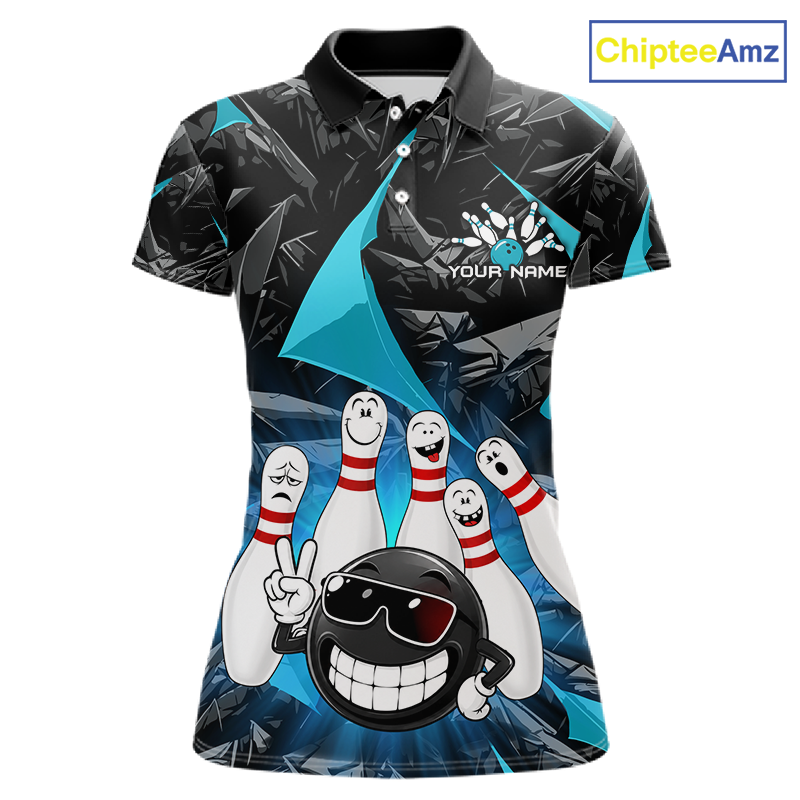 Custom Turquoise Funny Bowling Jersey for Women Bowling Team Shirts Bowling League HNT431