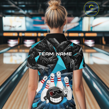 Custom Turquoise Funny Bowling Jersey for Women Bowling Team Shirts Bowling League HNT431