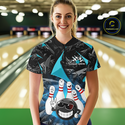 Custom Turquoise Funny Bowling Jersey for Women Bowling Team Shirts Bowling League HNT431