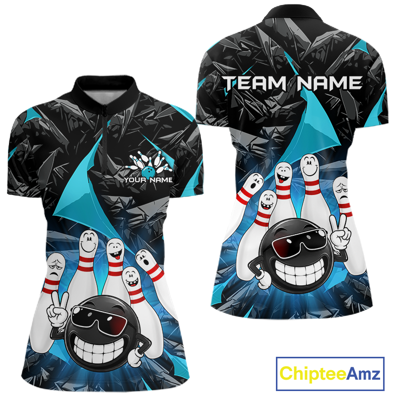 Custom Turquoise Funny Bowling Jersey for Women Bowling Team Shirts Bowling League HNT431
