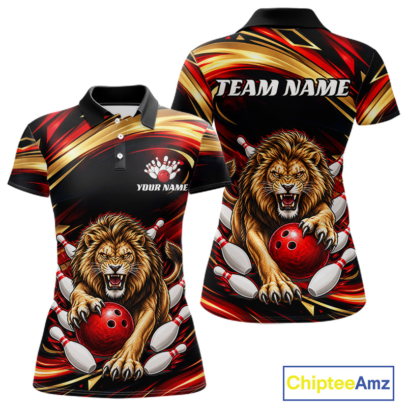 Custom Lion Bowling Jersey for Women Bowling Outfit Polo & 1/4 Zip Bowling Team Shirts HNT587