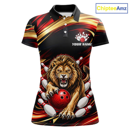 Custom Lion Bowling Jersey for Women Bowling Outfit Polo & 1/4 Zip Bowling Team Shirts HNT587