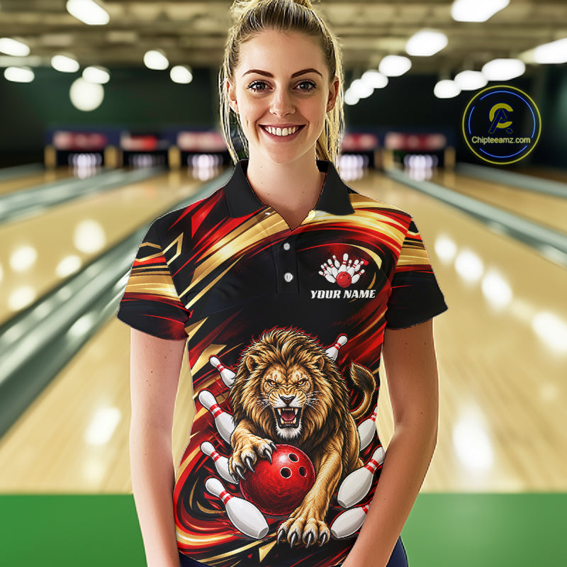 Custom Lion Bowling Jersey for Women Bowling Outfit Polo & 1/4 Zip Bowling Team Shirts HNT587