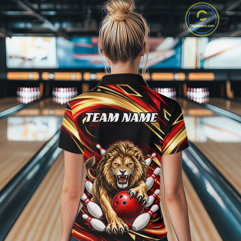 Custom Lion Bowling Jersey for Women Bowling Outfit Polo & 1/4 Zip Bowling Team Shirts HNT587