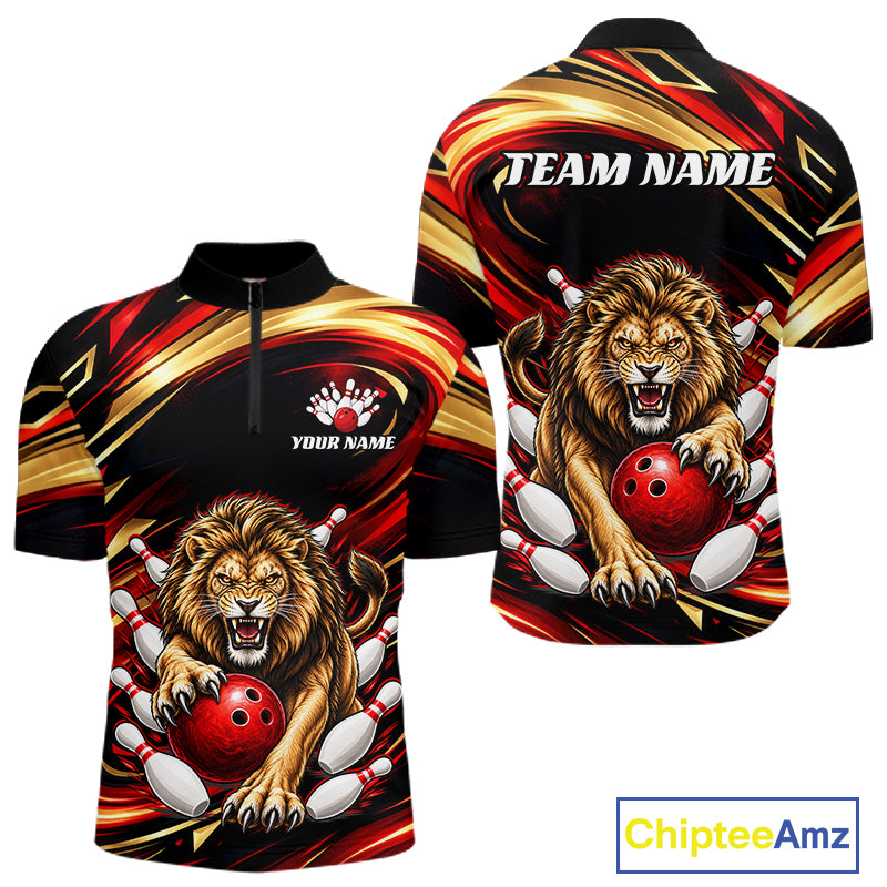 Custom Lion Bowling Jersey for Men Bowling Outfit Polo & 1/4 Zip Bowling Team Shirts HNT587