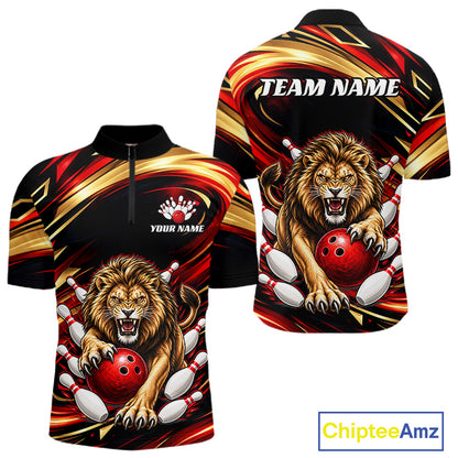 Custom Lion Bowling Jersey for Men Bowling Outfit Polo & 1/4 Zip Bowling Team Shirts HNT587