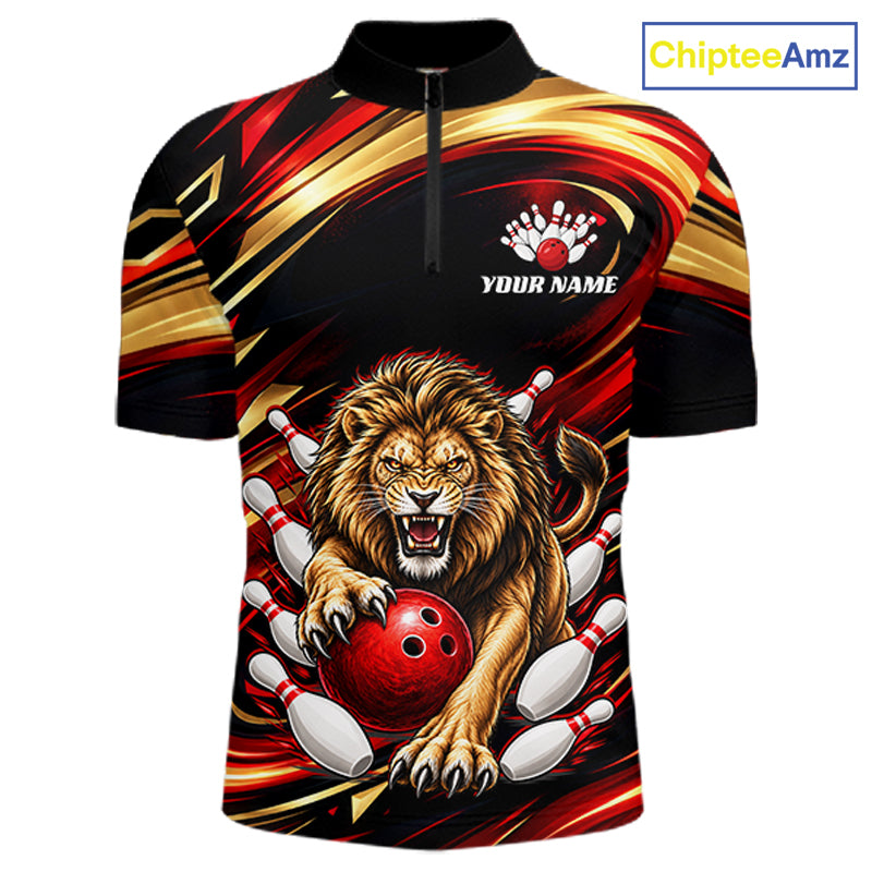 Custom Lion Bowling Jersey for Men Bowling Outfit Polo & 1/4 Zip Bowling Team Shirts HNT587