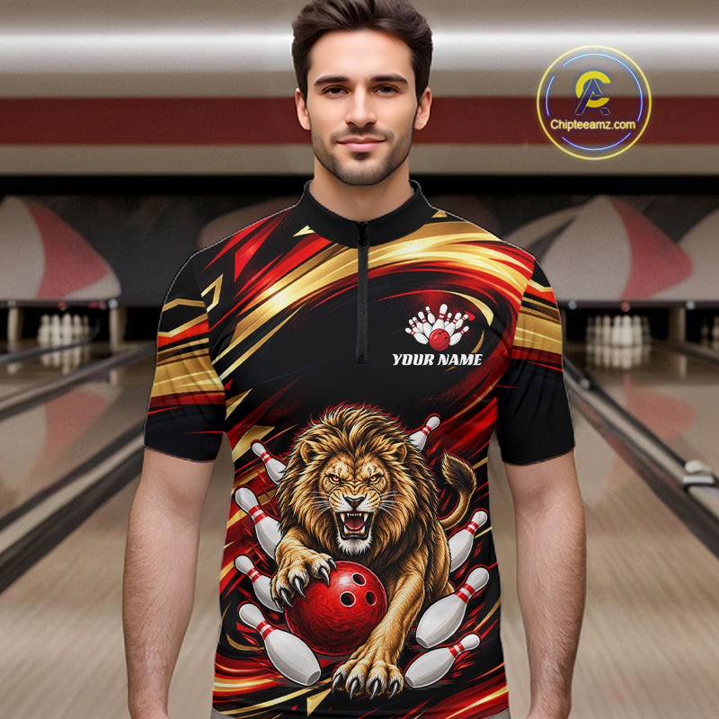 Custom Lion Bowling Jersey for Men Bowling Outfit Polo & 1/4 Zip Bowling Team Shirts HNT587