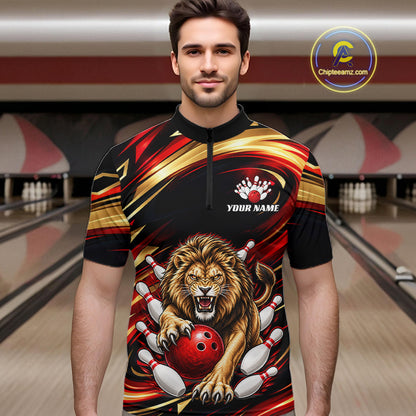 Custom Lion Bowling Jersey for Men Bowling Outfit Polo & 1/4 Zip Bowling Team Shirts HNT587