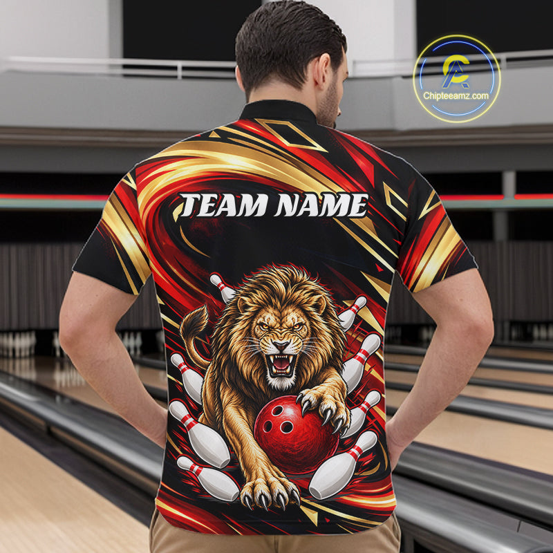 Custom Lion Bowling Jersey for Men Bowling Outfit Polo & 1/4 Zip Bowling Team Shirts HNT587