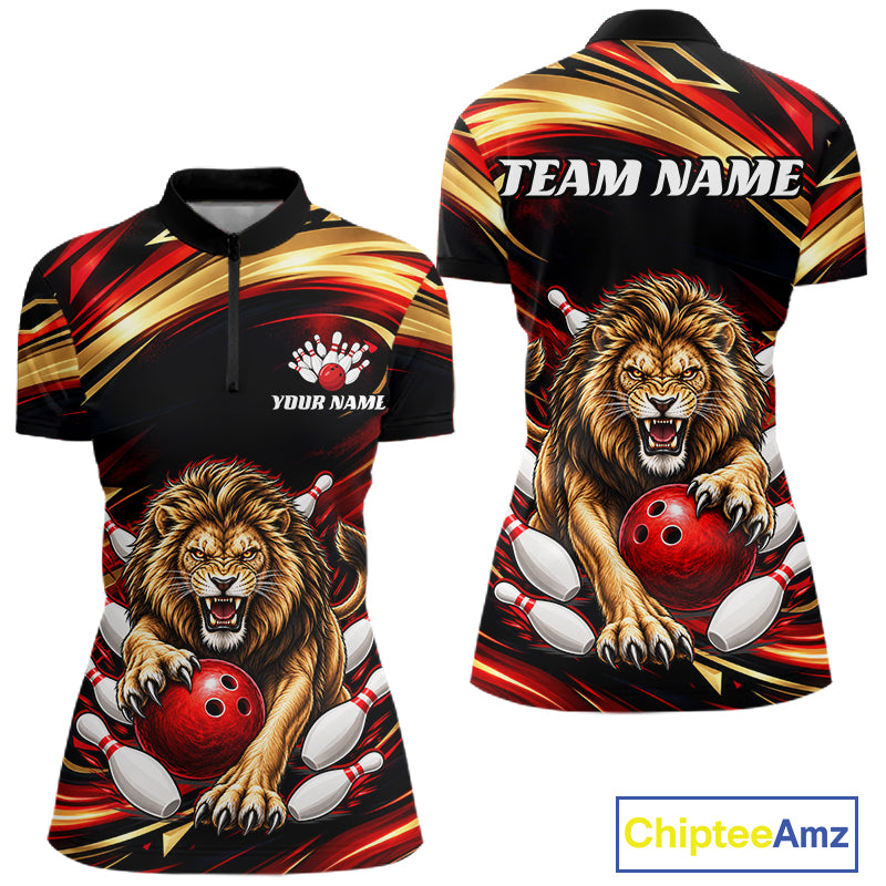 Custom Lion Bowling Jersey for Women Bowling Outfit Polo & 1/4 Zip Bowling Team Shirts HNT587